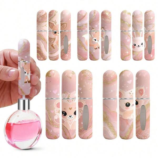 Cute Cartoon Animal Print Refillable Perfume Atomizer – Pink Marble Travel Spray Bottle