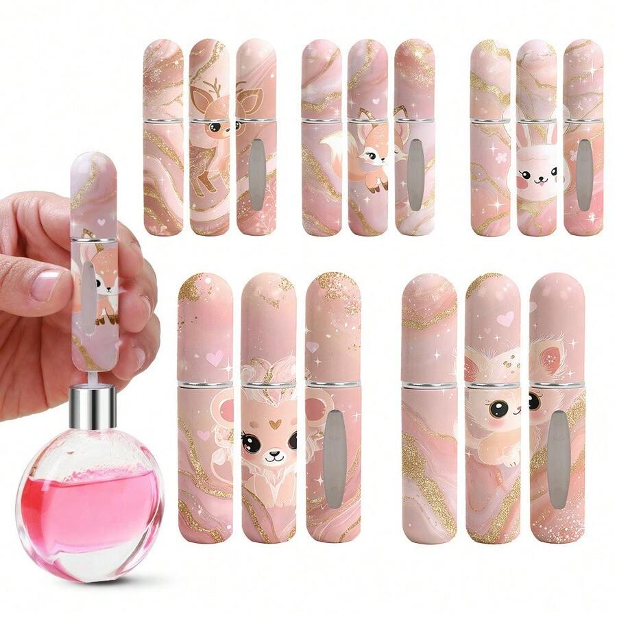 Cute Cartoon Animal Print Refillable Perfume Atomizer – Pink Marble Travel Spray Bottle - Multicolor - View 1