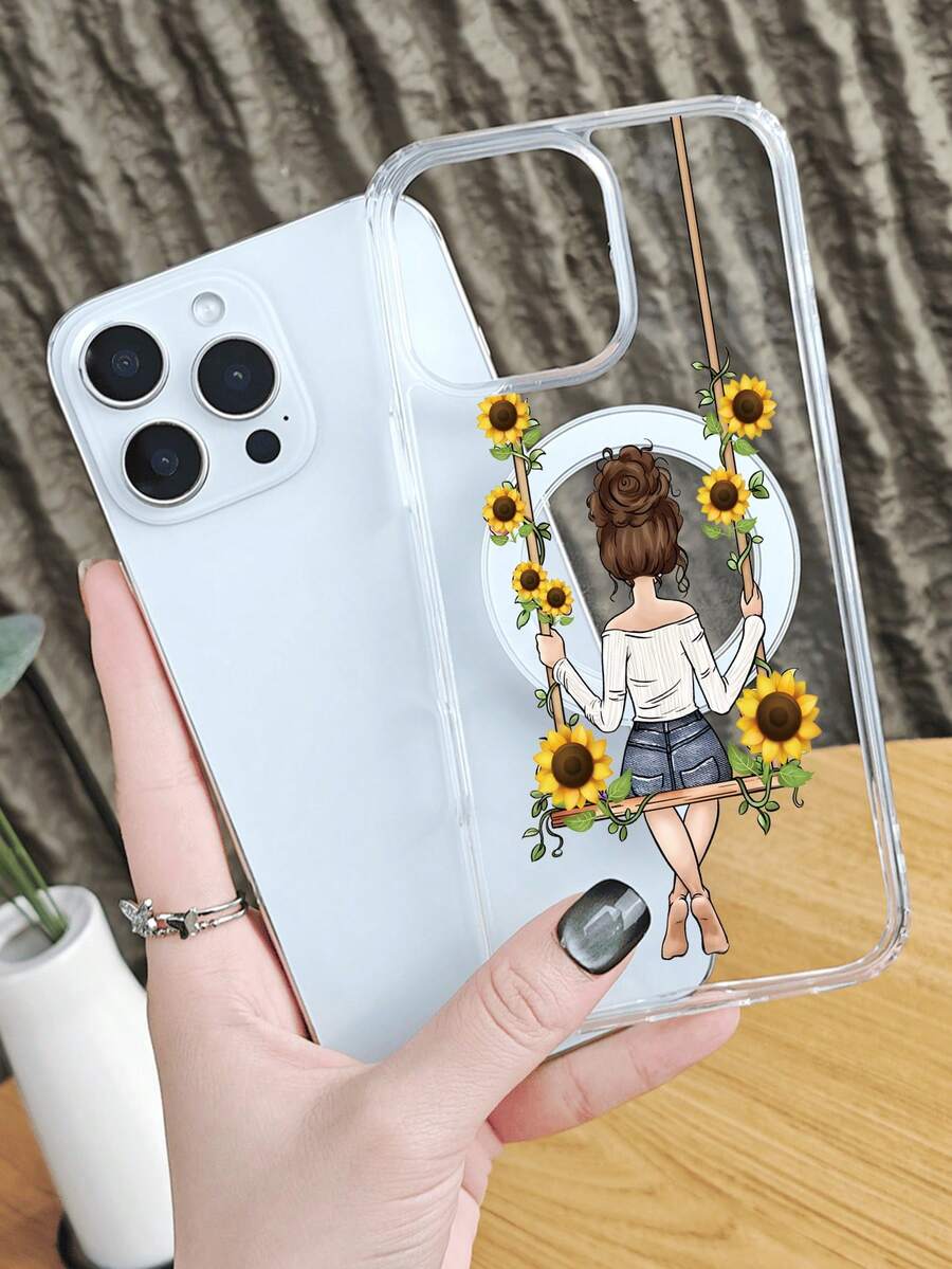 Minimalist Sunflower Girl Clear Acrylic TPU Phone Case For IPhone 16 Pro Max & For Samsung S24 Ultra & For IPhone 15 Pro, Creative Flower Phone Case With Artistic Design, Protective Cover With - Trong sáng - Xem 1