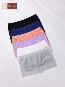 6pcs Plus Size Seamless Solid Color Women's Briefs, High Elasticity Comfortable Breathable Soft Invisible Mid-Waist Shorts