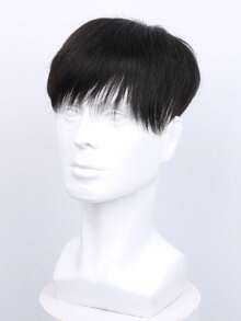 Pieza de cabello postizo para hombres de 16x18CM con clips, extensiones de cabello humano invisibles, pelucas para hombres de cabello corto, reemplazo de cabello natural hecho a mano para pérdida de cabello y cabello ralo, disfraz de Navidad, peluca de fiesta de Año Nuevo, estilo festivo - Natural Black - Ver 7