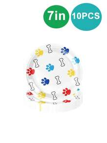 10 piezas Suministros para fiesta de cumpleaños con estampado de pata de perro, incluye platos, vasos, servilletas y mantelería desechables con estampado de pata de perro para decoración de fiesta con tema de cachorros, picnic al aire libre, fiesta familiar, fiesta con amigos, decoración de cumpleaños, suministros para fiesta desechables, suministros para fiesta festiva