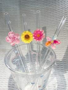 1/2/6pcs Beautifully Designed, Reusable Straws, Glass Straws, Perfect For Smoothies, Milkshakes, Milk, Tea, Juices, Festivals Accompaniment Gifts