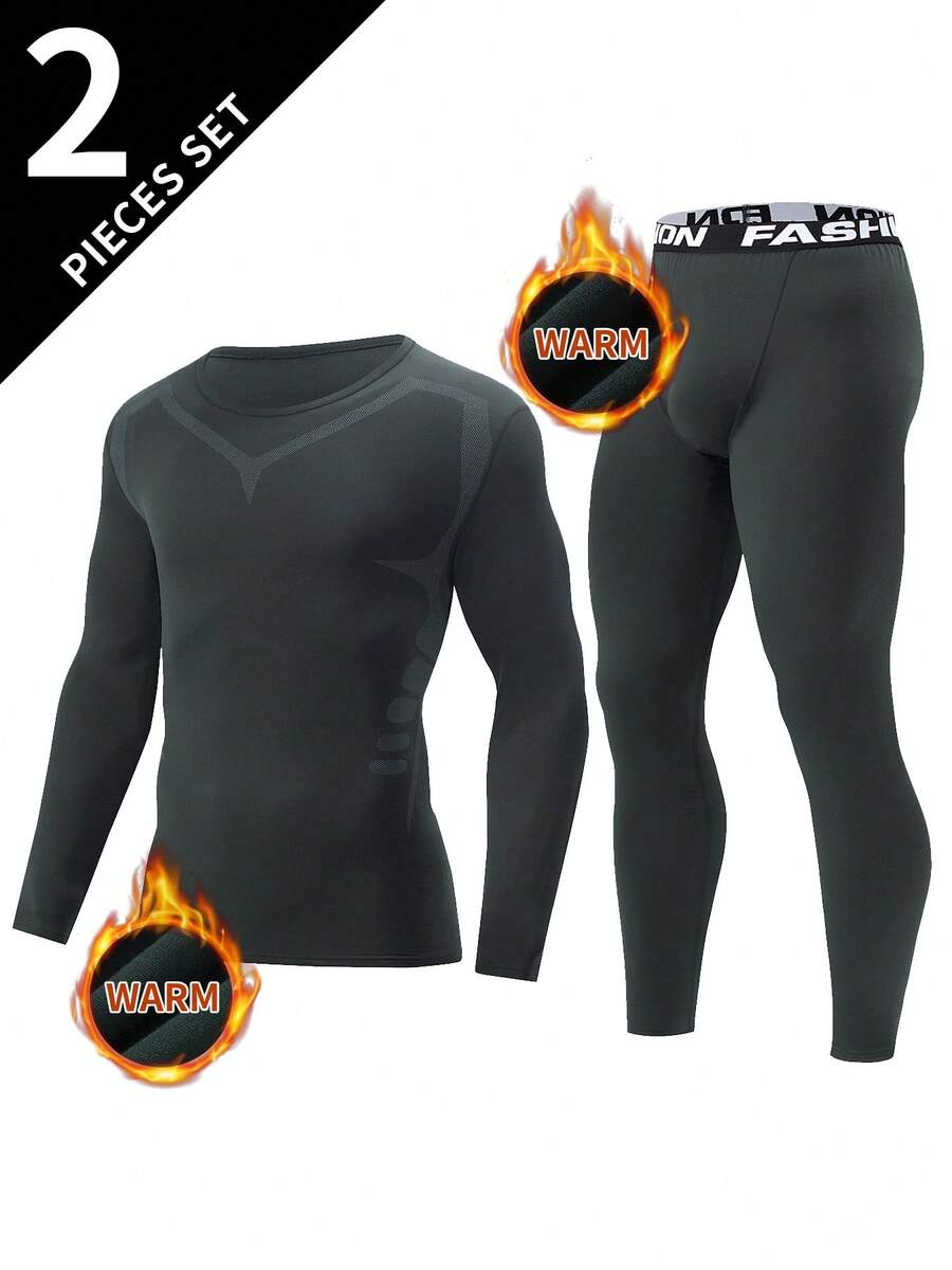 2pcs Men's Thermal Shapewear Set, Ski Thermal Underwear, Shapewear Top And Pants, Fall / Winter