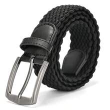 1pc Men's Solid Color Fashionable & Versatile Elastic Braided Belt For Outdoor Sports And Daily Wear Casual Summer, School Fall, Autumn, Halloween Autumn-Winter Accessories,Suitable For Teens, Youth,Men,Casual, Outdoor, Athletic, Vacation, Graduation Gifts, Birthday, Daily Wear - Black - View 14