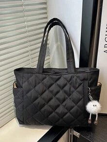 New Fashion Large Capacity Rhombus Pattern Dual Handle Shoulder Tote Bag, Lightweight And Portable, Women's Wallet, Suitable For Summer Outdoor Travel, Decorated With Animal Pendant, Essential Travel Backpack