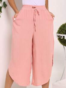 Plain Viscose Pantacurt Pants Simple Knot House - 乾枯玫瑰色 - 查看 6