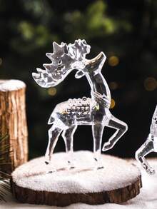 1pc Acrylic Reindeer Figurine, Christmas Desktop Decor, Creates Wintery Wonderland Atmosphere, Suitable For Living Room, Bedroom, Fireplace Mantel And Other Central Decoration For American Holiday Party - Multicolor - View 6