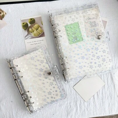 1 pieza Carpeta de hojas sueltas con forma de estrella transparente y cambiante de color A5/A6, cambia de color con la luz, álbum de fotos DIY, tarjetero, portador de tarjetas postales, cuaderno de hojas sueltas