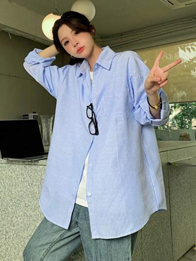 YUXIN Striped Long Sleeve Shirt, Versatile Design Can Be Worn Layered Or Standalone, Casual, Suitable For Spring And Autumn