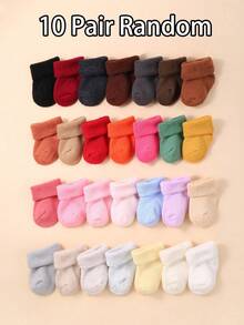 10双装婴儿保暖袜，适合秋冬季节（颜色随机），可爱纯色婴儿袜，新生儿保暖内衬袜 - 彩色 - 查看 5