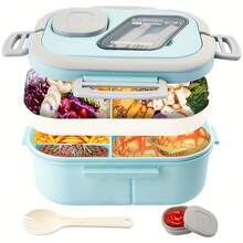 40.5 Oz.Large Salad Bowl,1 Adult Bento Box, Salad Container, Large Salad Bowl, Bento-Style Tray For Toppings, 3 Oz. Sauce Container For Dressing, With Reusable Fork And Knife,Back To School - 便當 - 查看 14