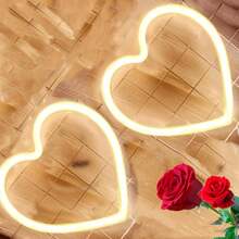 1pc Heart Shaped Neon Sign Light, Neon Heart Wall Decor, Home Decor, Holiday Decor, Battery Or USB Powered LED Neon Heart Light, Suitable For Birthday Party, Celebration, Proposal, Anniversary, Valentine's Day, Mother's Day, Halloween, Christmas And Other Holidays Decoration And Gift - White - View 19