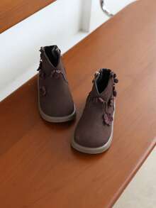 1 双女婴踝靴，可爱花卉图案，全新秋季系列 - 棕色 - 查看 4