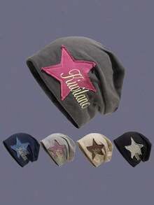 1pc Women Vintage Starry Embroidery Fringe Beanie, Fashion Streetwear Popular Hat, Sweet & Cool Style, Autumn/Winter, Knitted Warm Hat, Casual Daily Cap, Retro Embroidered Beanie, Hip Hop Street Style, Cozy Winter Accessories, Gift For Her, Outdoor Travel Hat,  Party Headwear, Soft Knit Skull Cap, Warm Casual Beanie For Girls, Stylish Holiday Gift, Elegant & Unique Design, Lightweight Yet Warm, Daily Wear & Outdoor Sports, Perfect For Skiing, Hiking, Camping, Travel, Party, Christmas & Birthday Present - 彩色 - 查看 1