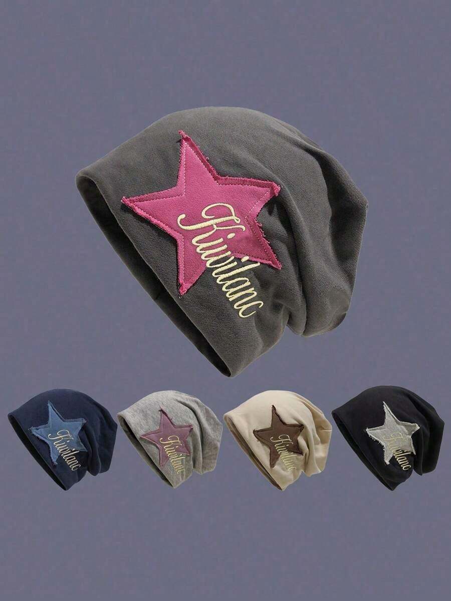 1pc Women Vintage Starry Embroidery Fringe Beanie, Fashion Streetwear Popular Hat, Sweet & Cool Style, Autumn/Winter, Knitted Warm Hat, Casual Daily Cap, Retro Embroidered Beanie, Hip Hop Street Style, Cozy Winter Accessories, Gift For Her, Outdoor Travel Hat,  Party Headwear, Soft Knit Skull Cap, Warm Casual Beanie For Girls, Stylish Holiday Gift, Elegant & Unique Design, Lightweight Yet Warm, Daily Wear & Outdoor Sports, Perfect For Skiing, Hiking, Camping, Travel, Party, Christmas & Birthday Present - 彩色 - 查看 1