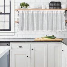 Boho Sheer Curtain Valance Crochet Lace With Bohemian Hollow Knitted Handmade Tassels, Short Farmhouse Window Treatment For Kitchen Cafe, Rod Pocket, 1 Panel 59" W X 24" L, White - TrắngMóc59Wx24LGói 1 - Xem 5