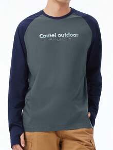 CAMEL CROWN 男士户外速干T恤凉爽长袖圆领透气防晒上衣夏季 - 黑夜藍/森野綠 - 查看 1