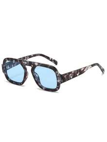 1pc Unisex Tortoise Shell Color Square Frame Double Bridge Pilot Style Fashion Glasses For Vacation Boho Shades Beach Accessories Beach Accessories For Women Glasses Shades Basics Fall Winter Women Outfits Clothes Business Casual Gifts Leopard For Summer Beach Vacation,Outdoor,Travel - 藍色 - 查看 4