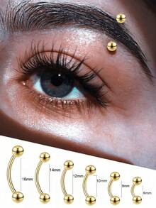6Pcs Stainless Steel Curved Barbell Eyebrow Nail Earrings Hypoallergenic External Thread Banana Jewelry For Eyebrow, Tragus & Cartilage Piercing