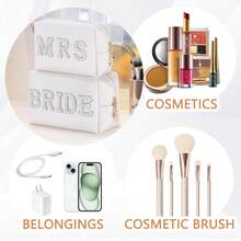 Bride Patch Letter Makeup Bag For Women - Luxury White Pearl Rhinestone Travel Toiletry Pouch & Purse Organizer, Elegant Bridesmaid Engagement Wedding Gift , High-Density Nylon & Soft Lining,  Design For Cosmetics, Skincare & Daily Essentials, Perfect For Bridal Shower, Honeymoon, Anniversary & Birthday Presents, Stylish & Practical Accessory For Modern Ladies .Beauty And Makeup Bag For Bridesmaids, Skincare And Toiletries Bag, Lightweight Multifunctional Storage Bag, Travel Essentials, Back To School Supplies, Used For Gifts, Girls, Friends, Weddings - 彩色 - 查看 6