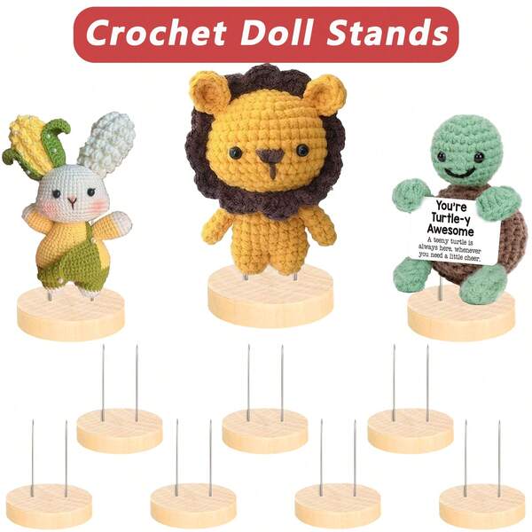 10 piezas Soportes de exhibición de ganchillo positivos, bases de muñecas de madera ajustables, conjunto de soportes de exhibición, soportes decorativos de ganchillo para figuras de emociones/ganchillo de tortuga positivo/ganchillo de patata positivo/ganchillo de pepinillo positivo