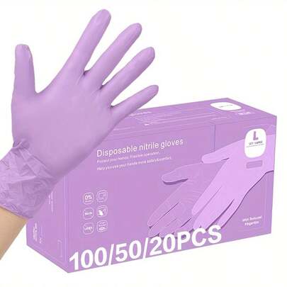 100 Stück puderfreie, hellviolette Einweg-Nitrilhandschuhe, Haushaltsreinigungshandschuhe, latexfreie, wasserdichte, antistatische Mehrzweckhandschuhe, latexfrei, fingerbetäubend, geeignet für Haarfärbung, Schönheitssalon, Küche, Kochen, Malen, Basteln, Haushaltsreinigung, Küche, Bad, Zuhause, Haushaltsbedarf, Geschenke, Partyfavoren, erhältlich in den Größen S, M, L