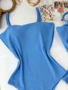 Women's Bodysuit With Braided Straps, Anarruga Fashion Blogger - 淺藍色 - 查看 2