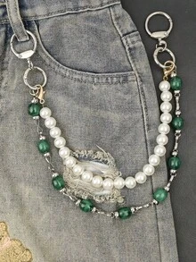 Jadeite Imitates Emerald Green Pearl Short Pants Chain Double-Layer Atmosphere Pocket Chain Fashionable Men And Women Multi Functional Luxury Accessories