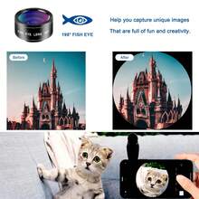 7合1智能手机镜头套件，鱼眼+广角+微距+CPL+远摄+6合1和变焦镜头，兼容和大多数智能手机。7种不同的镜头可满足各种需求，最佳礼物选择。 - 黑色 - 查看 5