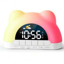 NieNie USB Powered Music Digital Alarm Clock With 11 Colors RGB Mood Light 2 Alarm Night Mode 5 Levels Brightness Adjustment Snooze Table Clock 12/24H 4 Levels Adjustable Volume USB Output Wake-Up Sleep Reminder Security Mode LED Clock Home Decor Room Decor