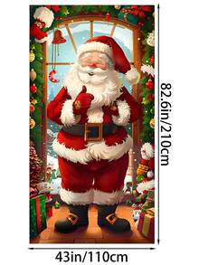 Copertura per porta natalizia con Babbo Natale e regali - 90 x 180 cm, in poliestere, decorazione natalizia per uso esterno e per feste