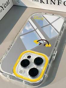 1个黄色爱心笑脸镜面手机壳，创意双层PC硬壳带镜头环，防震，兼容 16/16 Pro/16 Pro Max/16 Plus/15/14/13/12/11/16E，也兼容 17/17 Pro/17 Air/17 Pro Max - 彩色 - 查看 4