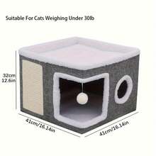 Luxury Multi-Level Cat House With Toy Tunnel, Foldable Scratching Rope And Comfort Mat - Comfortable Indoor Cat Cube Bed With Plush Hanging Ball, All-Season Enclosure, Ideal Home - Foldable