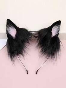 1个黑色猫耳发箍 Cos仿真立体动物耳朵洛丽塔可爱毛绒耳朵女孩发饰洗脸发箍头饰动漫角色扮演发夹洛丽塔发箍 - 1pcs - 查看 8