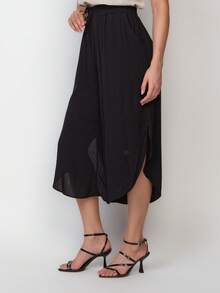 Plain Viscose Pantacurt Pants Simple Knot House - Black - View 3