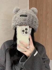 1 件女士冬季针织帽，时尚蓬松熊耳设计，厚实保暖耳罩式帽子，适合日常穿着、旅行、滑雪、购物和户外使用