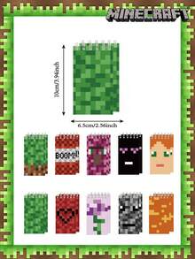 Minecraft 10PCS Minecraft官方授权像素风线圈笔记本可撕线设计课堂笔记本开学季学生套装游戏元素创意笔记本，学校用品，返校季，适合圣诞节，感恩节和教师节的礼物~ - 彩色 - 查看 7