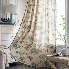 Boho Curtain 84 Inches Length For Bedroom, Printed Cotton Linen Rod Pocket Semi Blackout Farmhouse Bohemian Tassels Window Treatment For Living Room, 1 Panel 59" W X 84" L, Green Forest - 綠色森林59Wx84LPackof1 - 查看 1