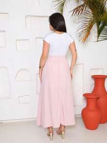 Steve Store Women's Fashion Viscose Fabric Skirt With Lining, Elastic Waistband, Pocket And Side Slits - lisa rosa bb - Xem 2