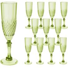 Plastic Champagne Flutes,  Green Plastic Wine Glasses Goblets Reusable Champagne Flute For Weddings, Bachelor Parties, Toasting, And Events - 綠色 - 查看 9