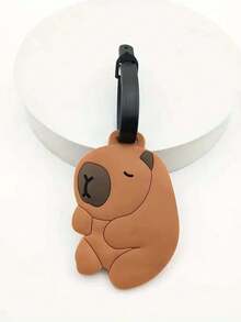 1 件可爱硅胶水豚行李牌，带有时尚眼镜、水桶和鱼图案，背面有铭牌，防丢失，适用于手提箱、背包、礼物，轻巧耐用的旅行配件