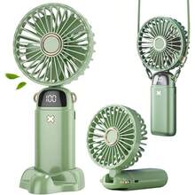 DS18 Portable Handheld Fan, USB Interface Battery-Powered Fan, Battery Capacity 1200mAH With LED Display, Handheld/Neck/Desktop Three-In-One Personal Mini Fan, 90° Foldable Desktop Fan With Base, Ideal For Cooling Off Or Applying Makeup When Out And About Summer Gift For Women/Men