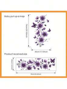 1pc Purple Floral Butterfly Wall Sticker; Removable Floral Decoration; Peel And Stick; Suitable For Living Room, Bedroom, Door, Hallway, Sofa, TV Background Wall. Wall Decor Room Decor Stickers Home Decor