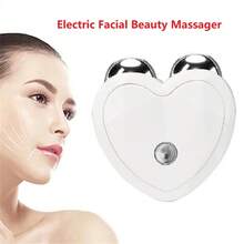 Electric Facial Massager, Dual Roller Facial Massage Tool, Heart-Shaped Portable Beauty Device, Suitable For Face And Neck, One-Button Operation, 200mAh - White - View 3