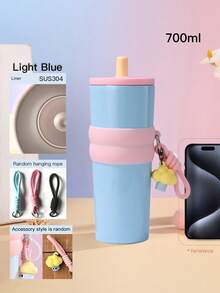 大容量 500ml/680ml/700ml/710ml 保温杯 – 带盖不锈钢咖啡杯，冷热饮旅行杯，车载杯架，FrienGrade 材质，带吸管盖架的壶嘴盖，防滑硅胶手持带，便携，适合户外、露营、办公室，可作为送给女朋友、学生、男孩的水瓶礼物