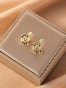 1 对时尚彩色雪花圣诞夹式耳环，高端优雅蚊香夹式耳环，无穿孔，适合女性日常佩戴，圣诞礼物 - 耳夾 - 查看 9