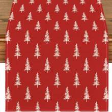 Red Christmas Tree Table Runner, Seasonal Winter Kitchen Dining Table Decor For Home Party, 33x90cm, 33x120cm, 33x183cm, 33x230cm, 33x275cm - الأحمر - مشاهدة 7