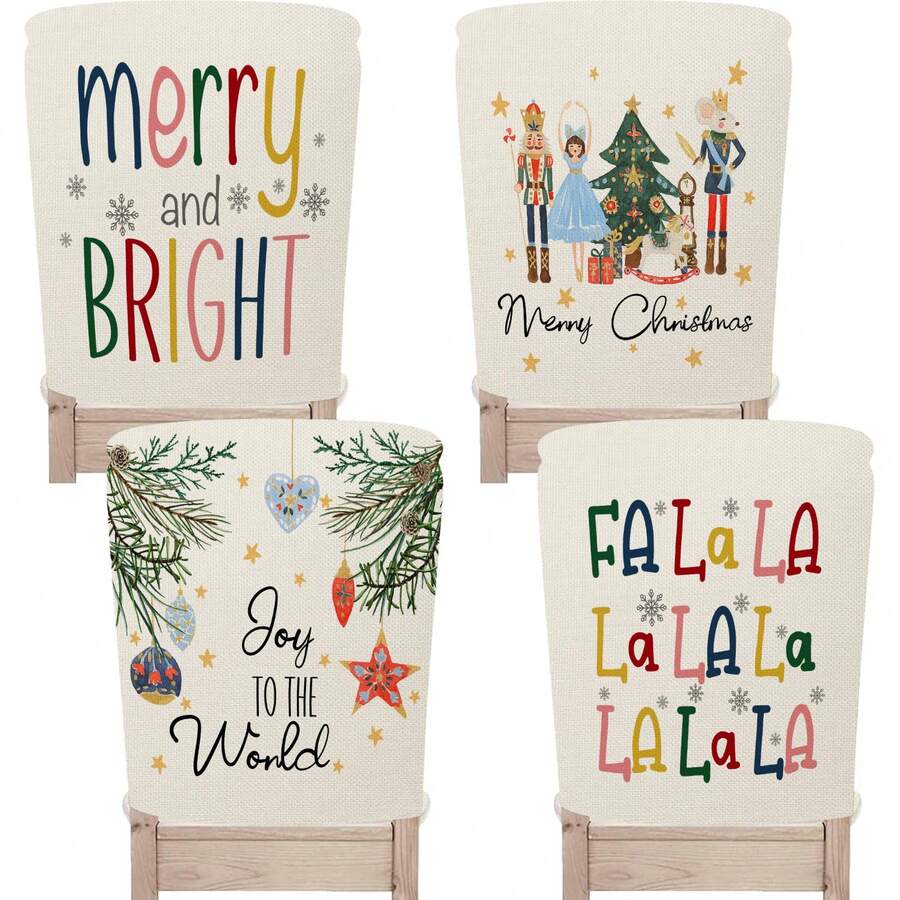 1pc/4pcs/24pcs Christmas Nutcracker & Pine Branch Chair Back Cover Protector, Washable Winter Dining Room Chair Slipcover For Home, Restaurant, Living Room, Kitchen Decor - Multicolor - View 1