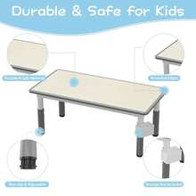 Juego de mesa y 6 sillas para niños, altura ajustable para niños de 3 a 10 años, escritorio con grafiti, patas antideslizantes, 120 cm de largo x 59 cm de ancho, capacidad máxima de 136 kg, mesa de arte para aulas, guarderías y hogares - Gris - Ver 6